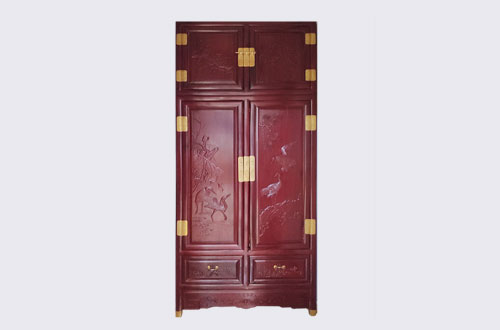 顺义高端中式家居装修深红色纯实木衣柜